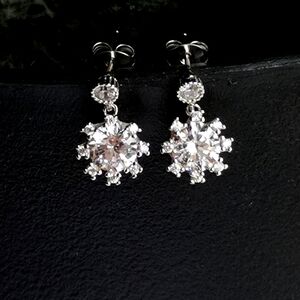 New CZ flower dangle stud earrings in Sterling Silver